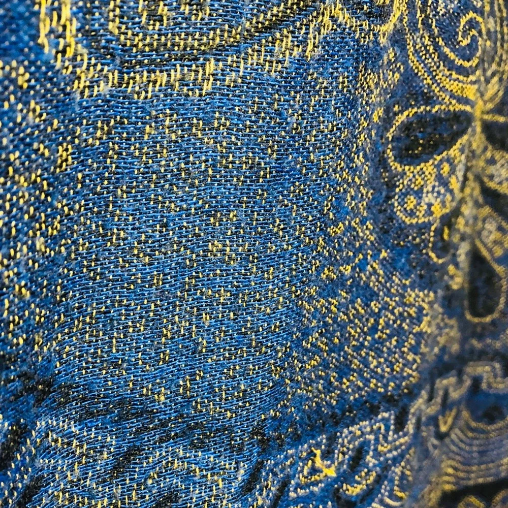 Chic Blue Paisley Shawl / Scarf with Fringe (M-L)